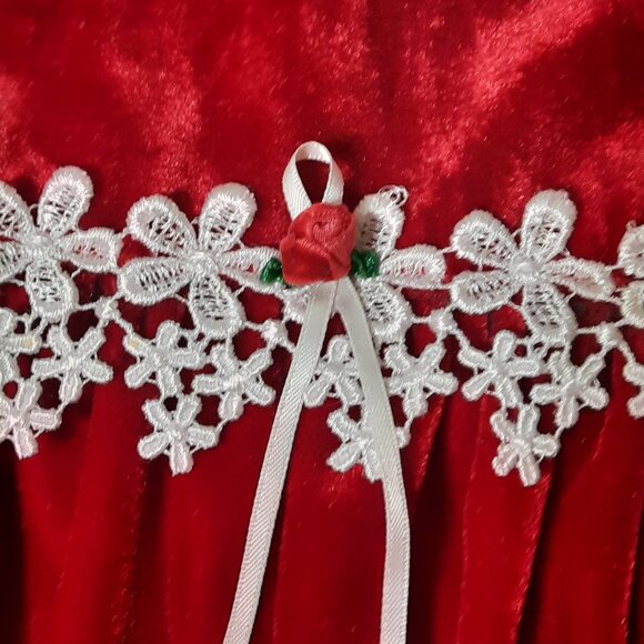 Vintage Rare Editions Christmas Red Velvet Romper, Lace, Ribbons, Holiday Jumper - Picture 4 of 13